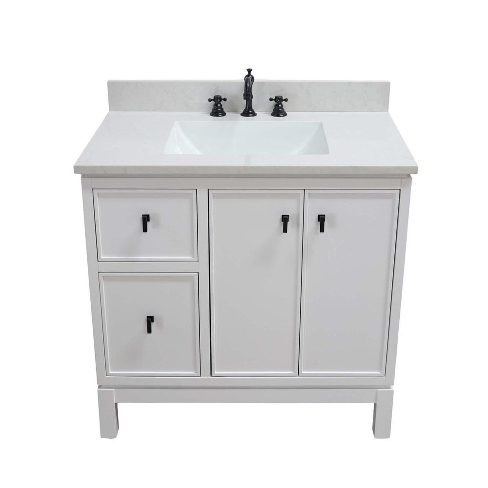 37 in. Single Sink Vanity in White with Engineered Quartz Top. Picture 1