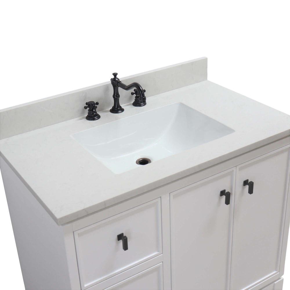 37 in. Single Sink Vanity in White with Engineered Quartz Top. Picture 4