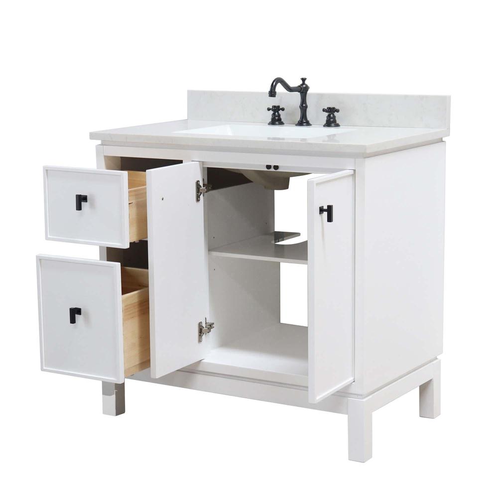 37 in. Single Sink Vanity in White with Engineered Quartz Top. Picture 5