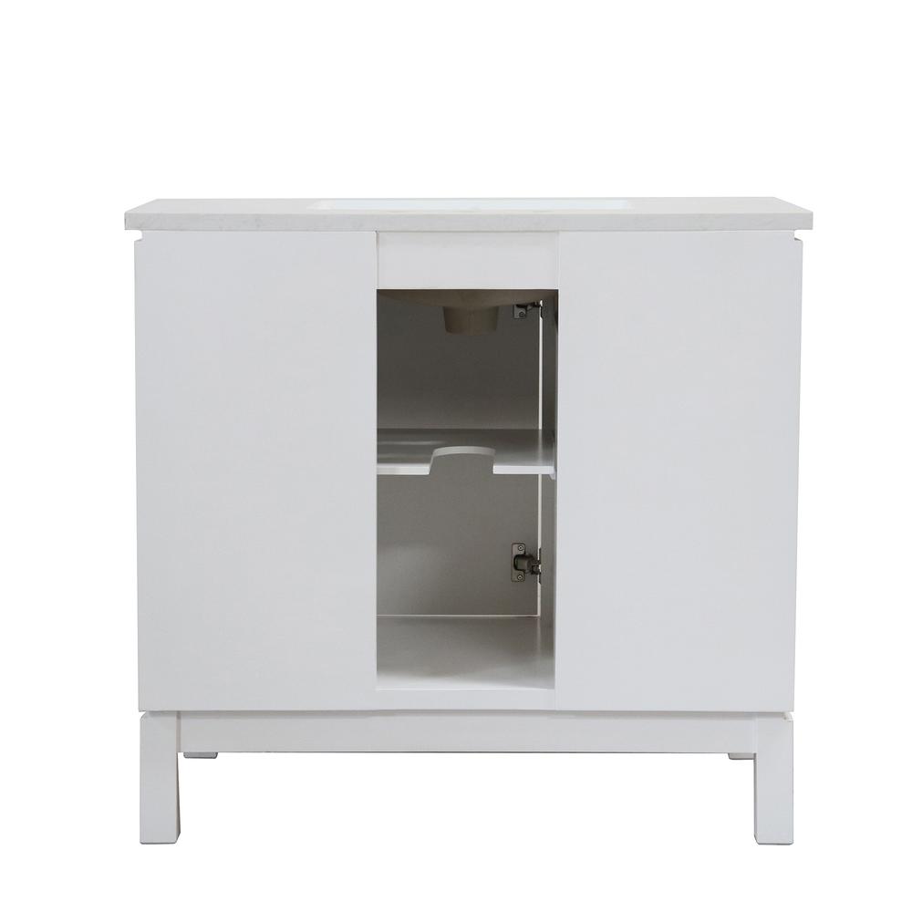 37 in. Single Sink Vanity in White with Engineered Quartz Top. Picture 6