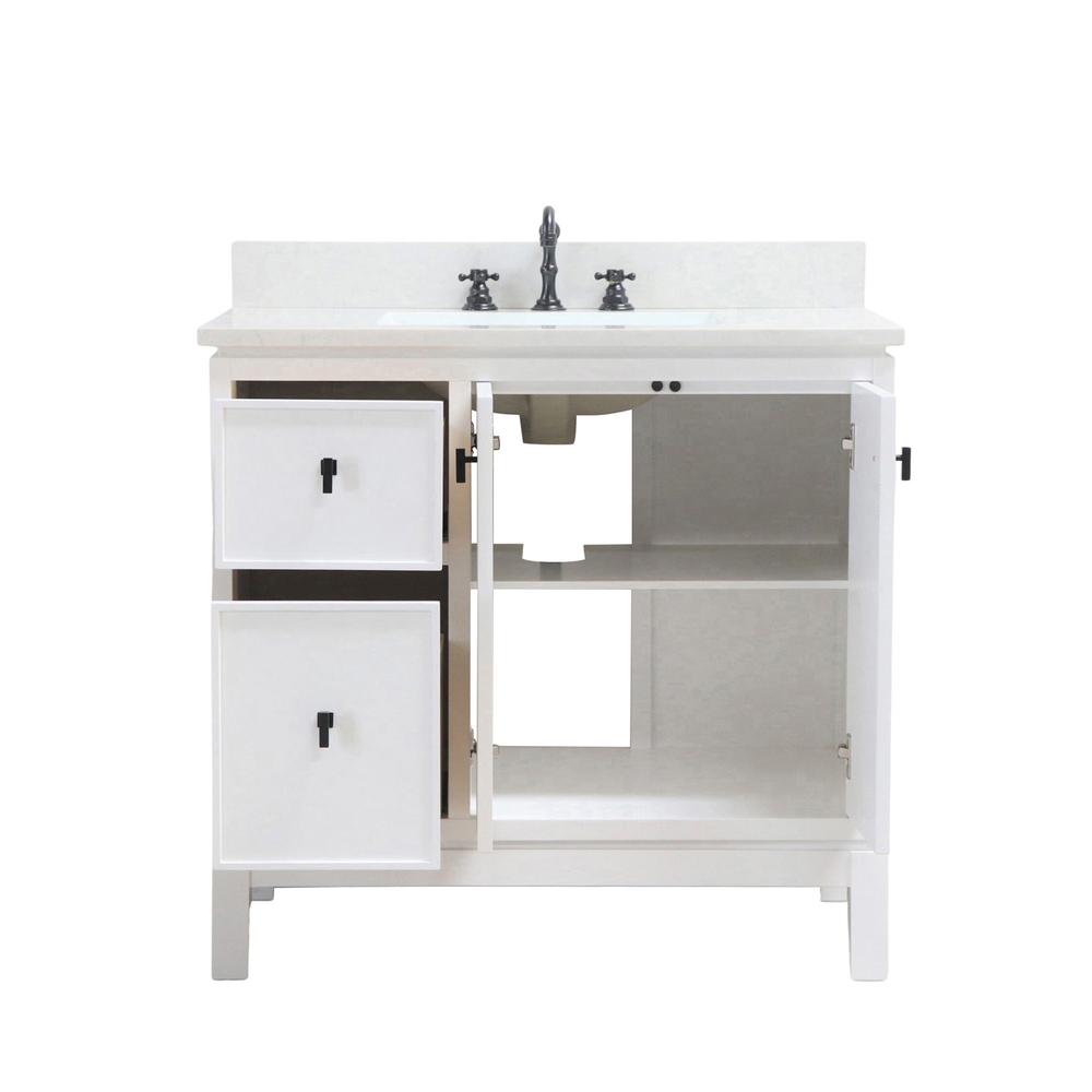 37 in. Single Sink Vanity in White with Engineered Quartz Top. Picture 10