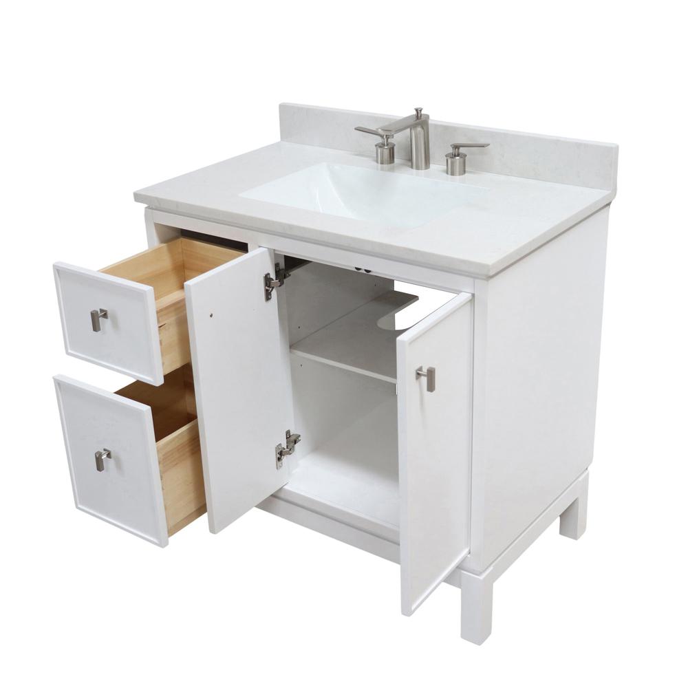 37 in. Single Sink Vanity in White with Engineered Quartz Top. Picture 4