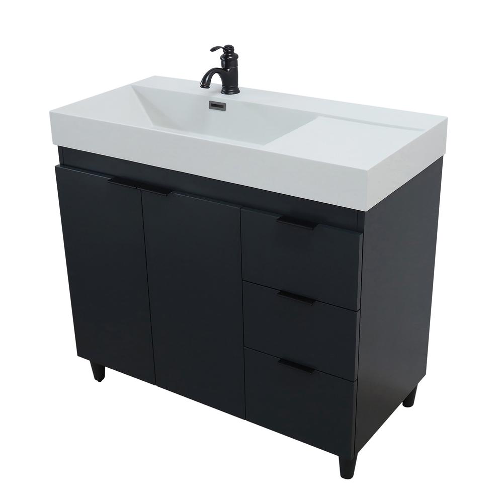 Single Sink Vanity in Dark Gray with Light Gray Composite Granite Sink Top. Picture 8