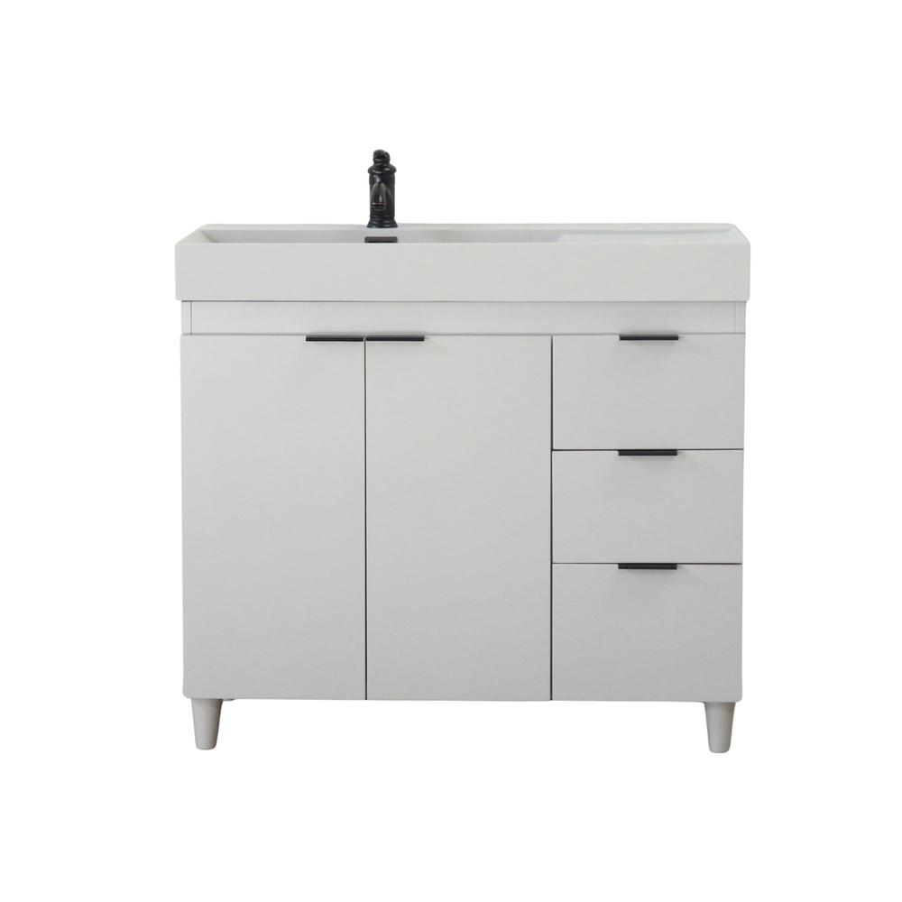 Single Sink Vanity in French Gray with Light Gray Composite Granite Sink Top. Picture 4