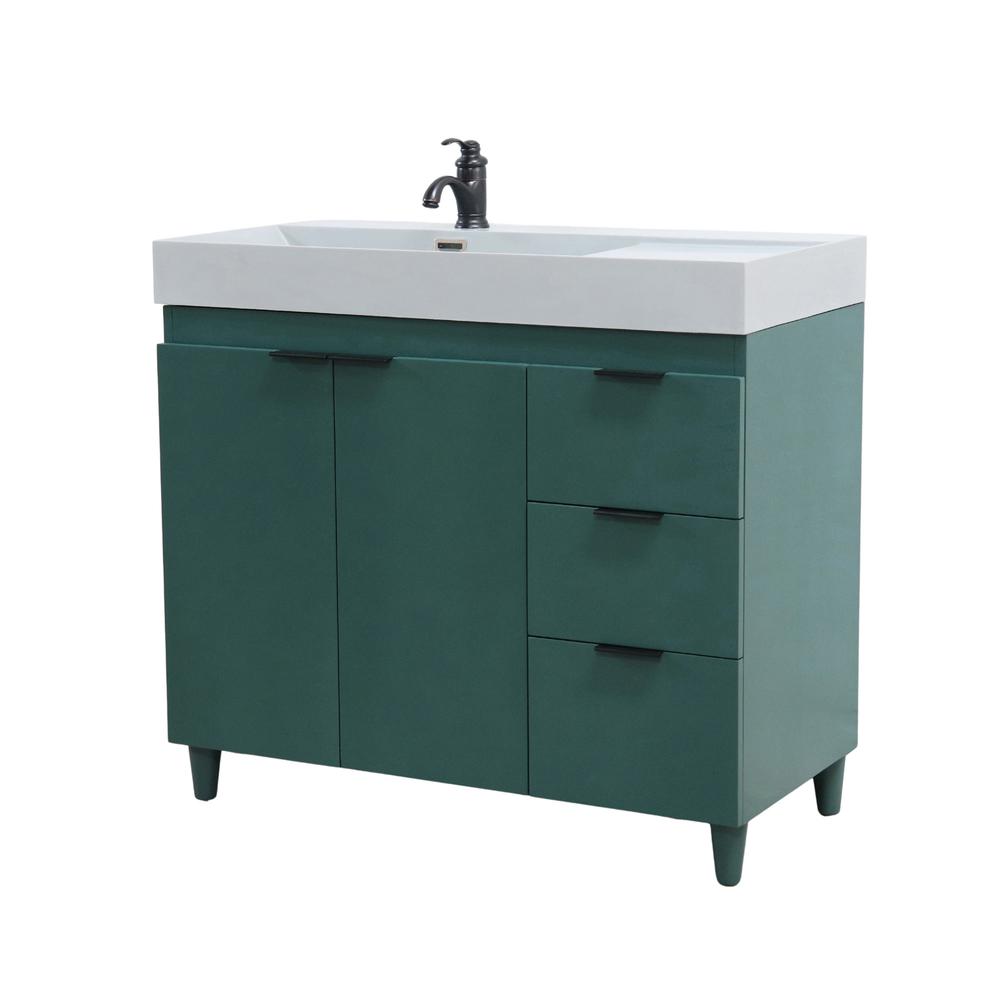 39 in. Single Sink Vanity in Hunter Green with Light Gray Composite Granite Top. Picture 2