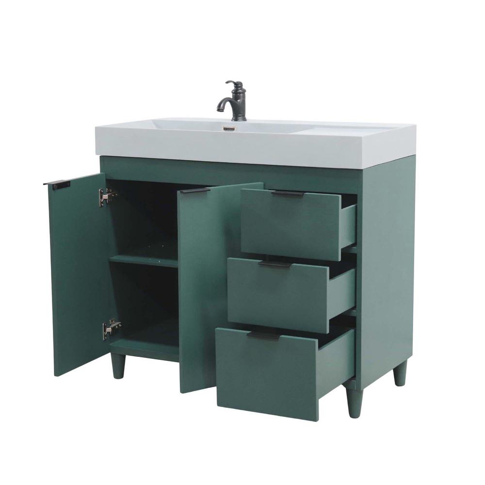 39 in. Single Sink Vanity in Hunter Green with Light Gray Composite Granite Top. Picture 3