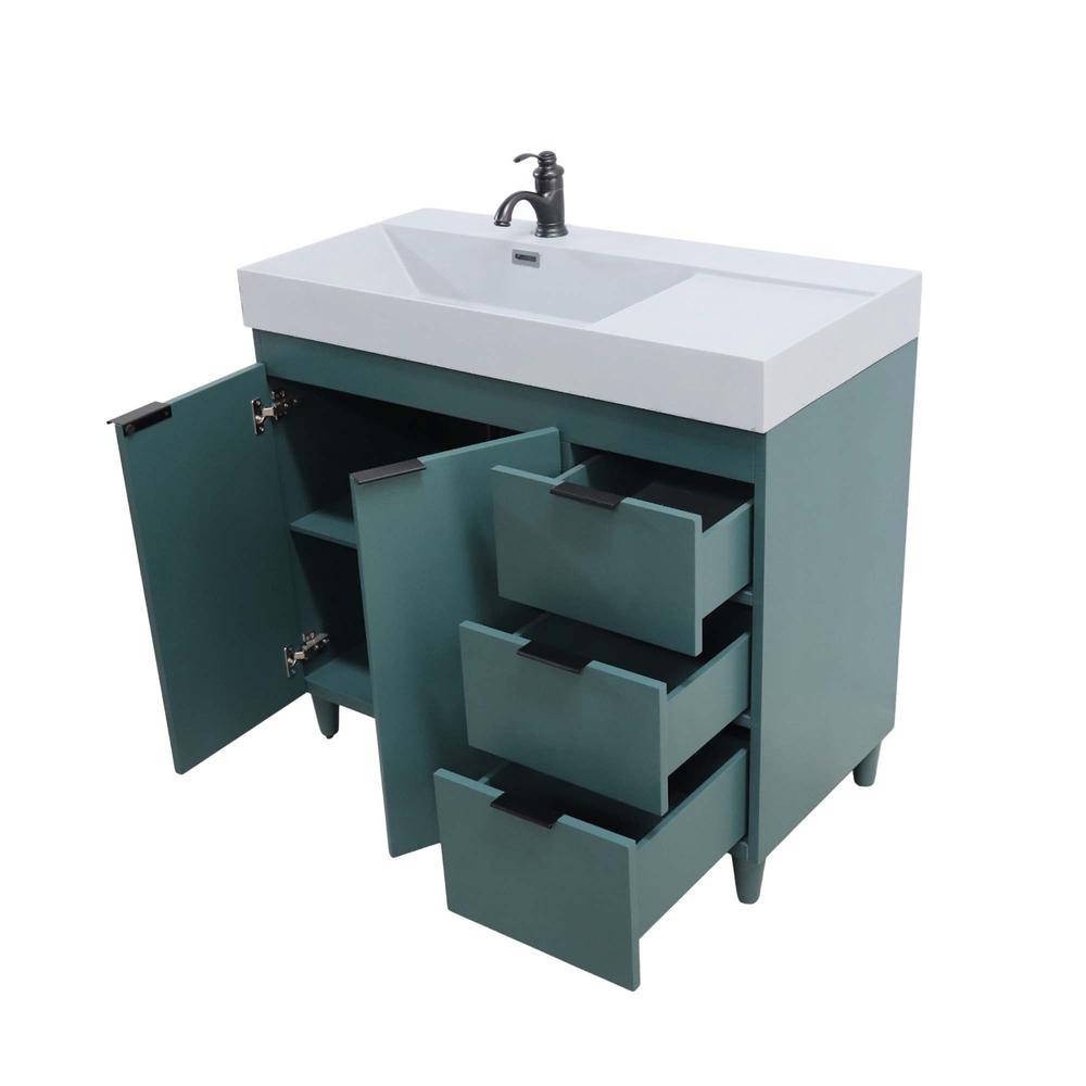 39 in. Single Sink Vanity in Hunter Green with Light Gray Composite Granite Top. Picture 4