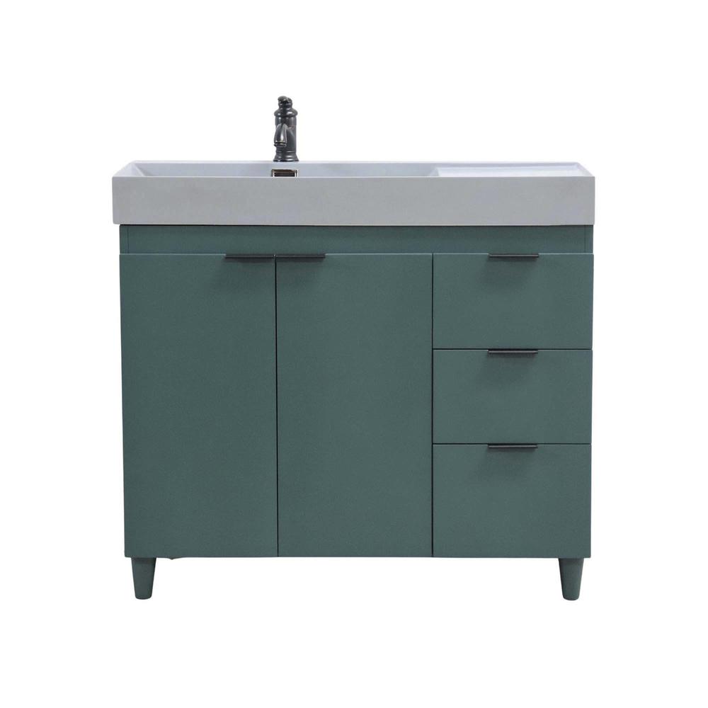 39 in. Single Sink Vanity in Hunter Green with Light Gray Composite Granite Top. Picture 5