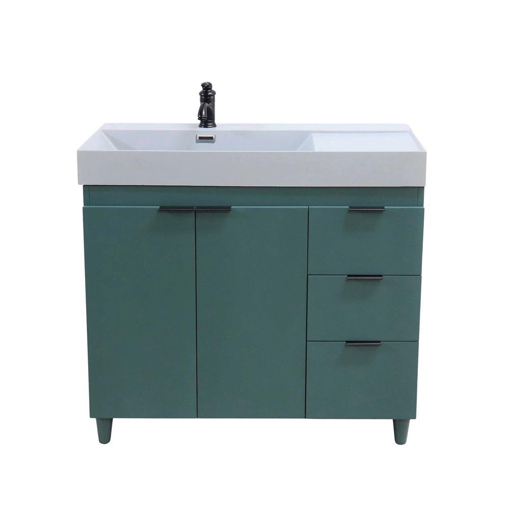 39 in. Single Sink Vanity in Hunter Green with Light Gray Composite Granite Top. Picture 1