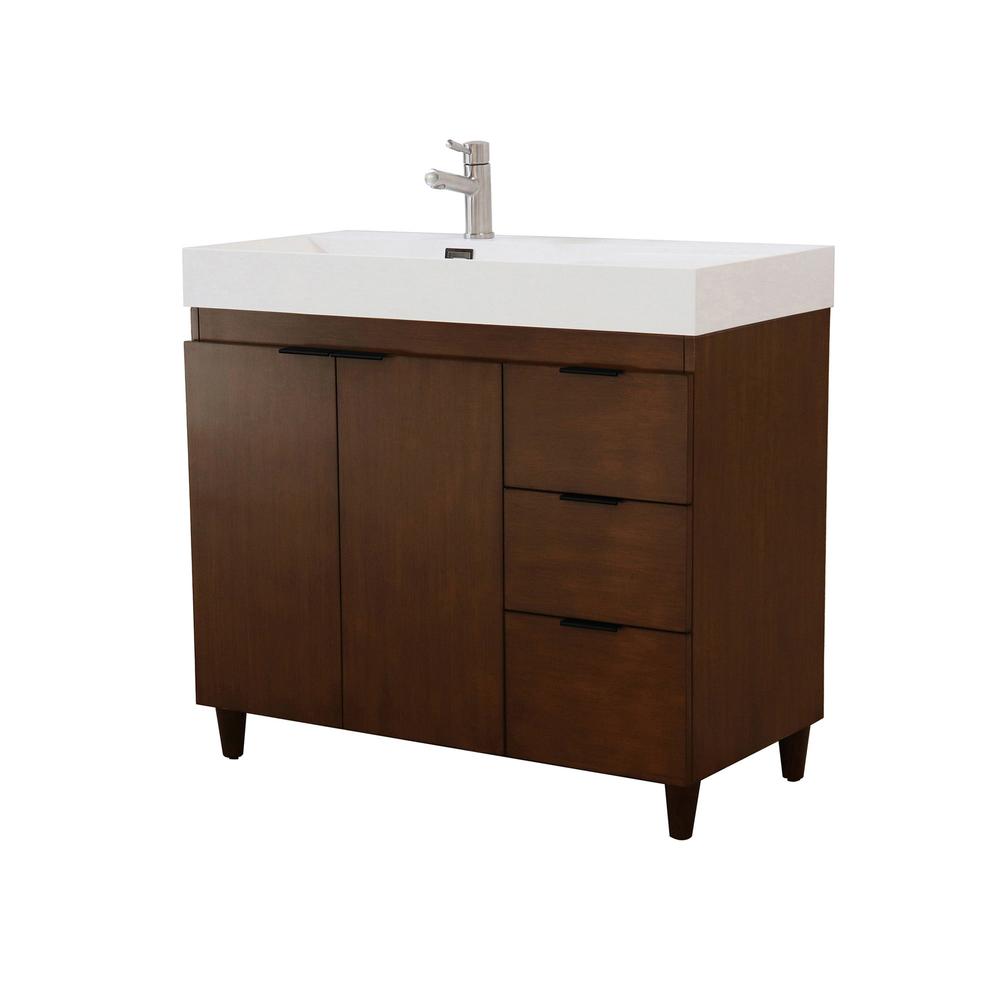 39 in. Single Sink Vanity in Walnut with White Composite Granite Top. Picture 2