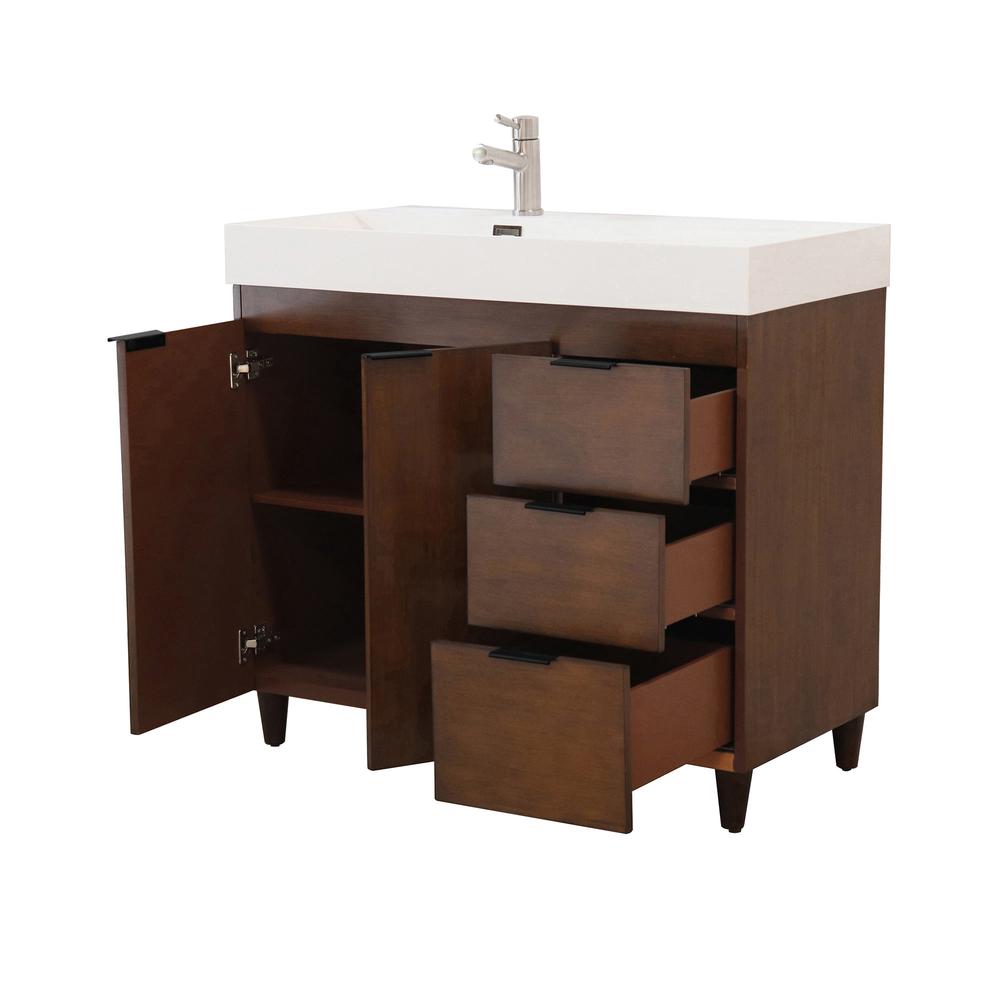 39 in. Single Sink Vanity in Walnut with White Composite Granite Top. Picture 3
