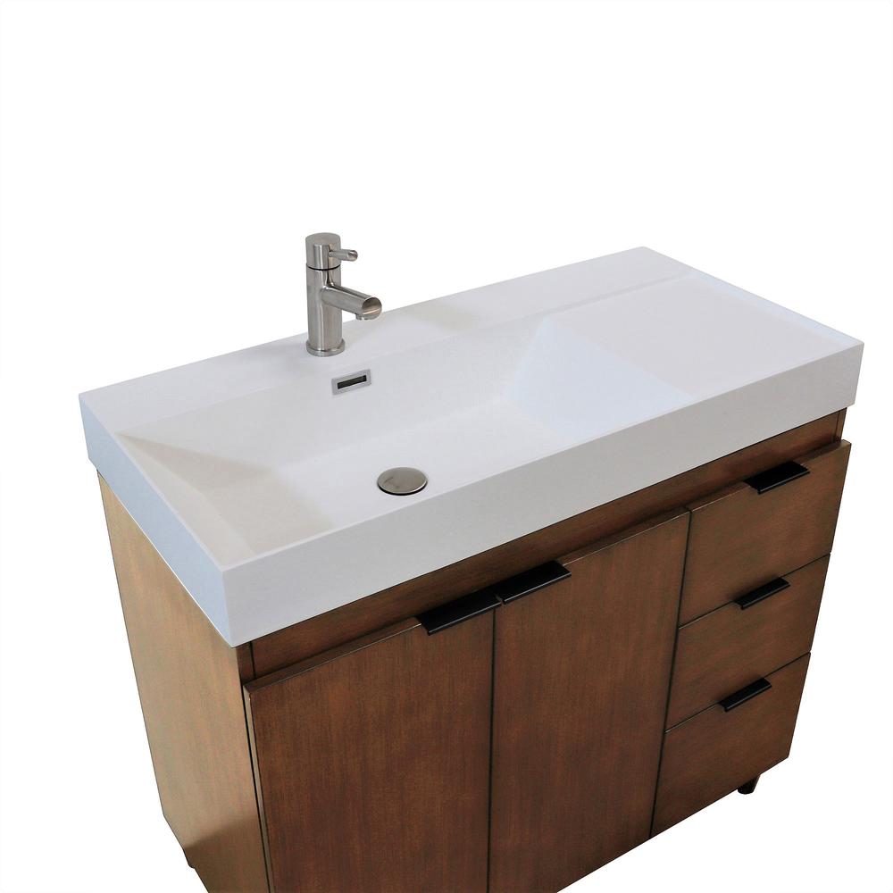 39 in. Single Sink Vanity in Walnut with White Composite Granite Top. Picture 4