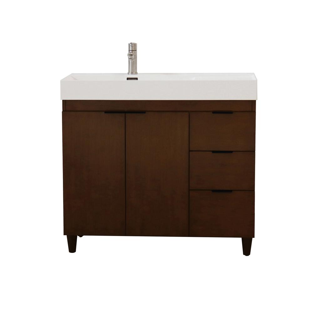 39 in. Single Sink Vanity in Walnut with White Composite Granite Top. Picture 6