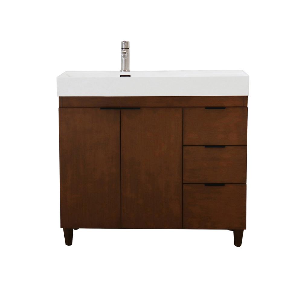 39 in. Single Sink Vanity in Walnut with White Composite Granite Top. Picture 9