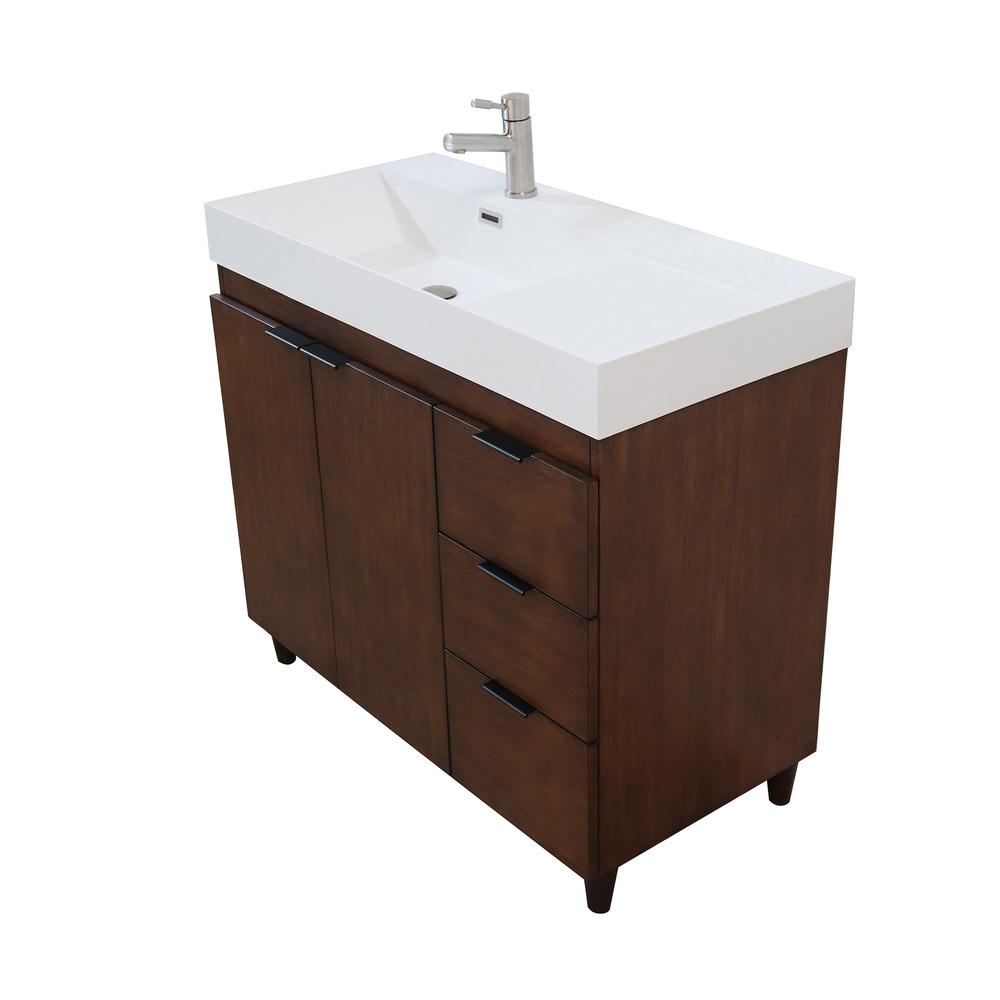 39 in. Single Sink Vanity in Walnut with White Composite Granite Top. Picture 1