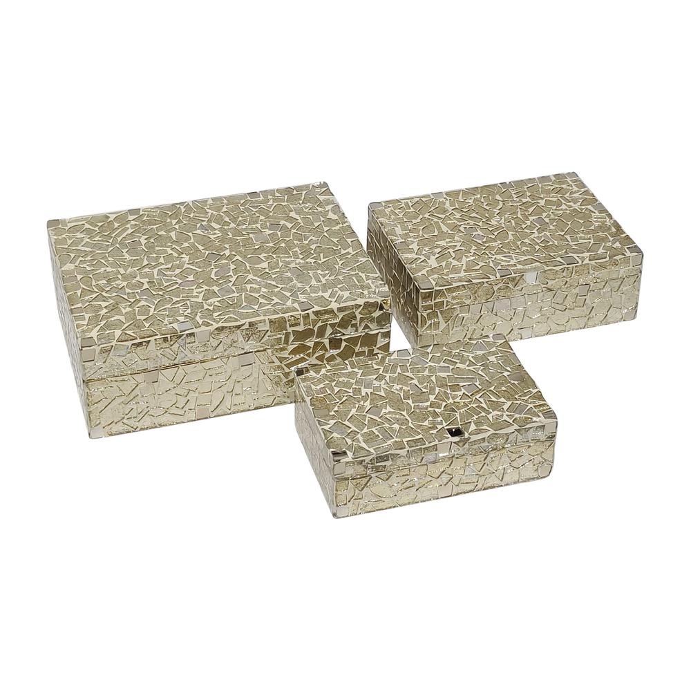 S/3 6/7/9" Mosaic Boxes, Champagne. Picture 1