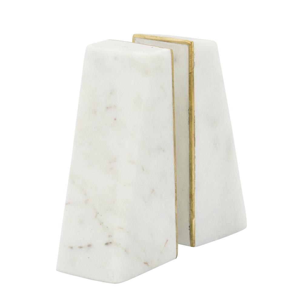 S/2 Marble 6"h Slanted Bookends W/gold Trim,white. Picture 1