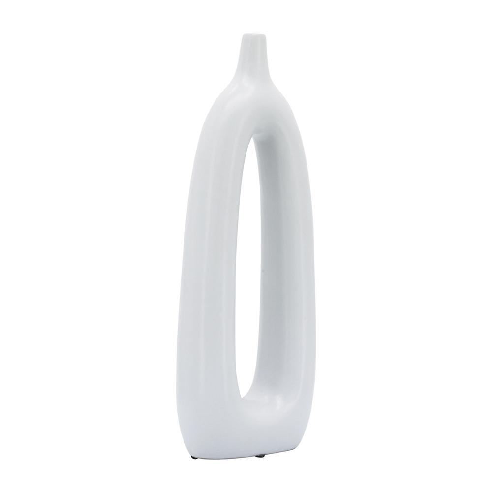 Cer, 14"h Open Cut-out Vase, White. Picture 1