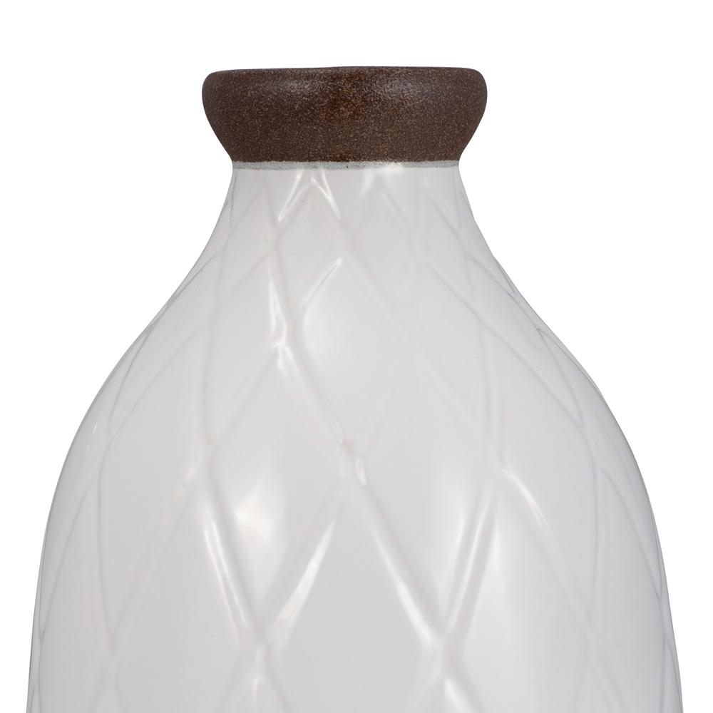 Cer, 16" Plaid Textured Vase, White. Picture 4