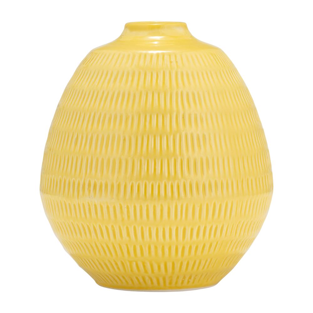 Cer,7",stripe Oval Vase,yellow. Picture 1