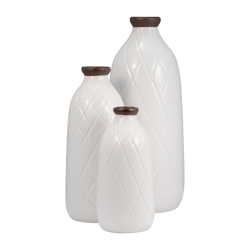 Cer, 12" Plaid Textured Vase, White. Picture 8
