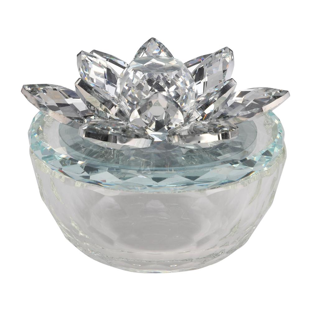 Glass Trinket Box Clear W/silver Lotus Top. Picture 3