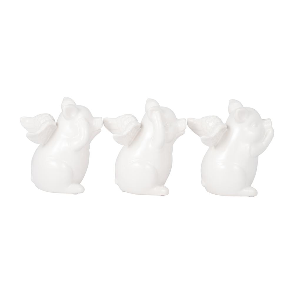 Cer, S/3 6" No Evil Pigs W/ Wings, White. Picture 3