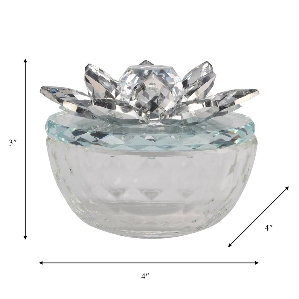 Glass Trinket Box Clear W/silver Lotus Top. Picture 9