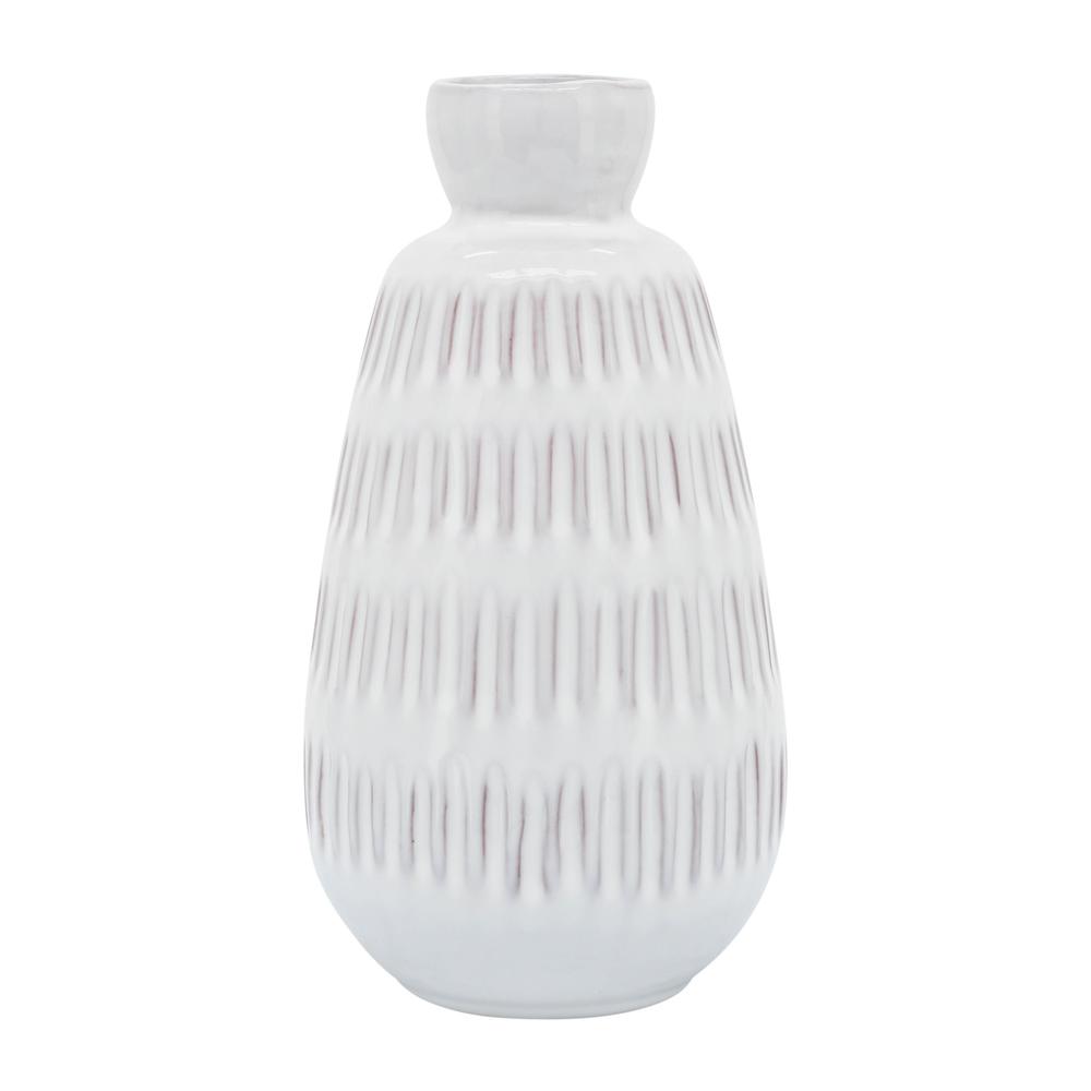 Cer, 8"h Dimpled Vase, White. Picture 1