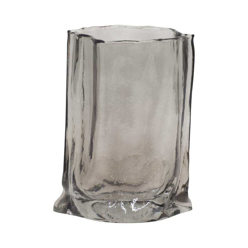 Glass, 9" Paper Bag Vase, Smoke. Picture 1