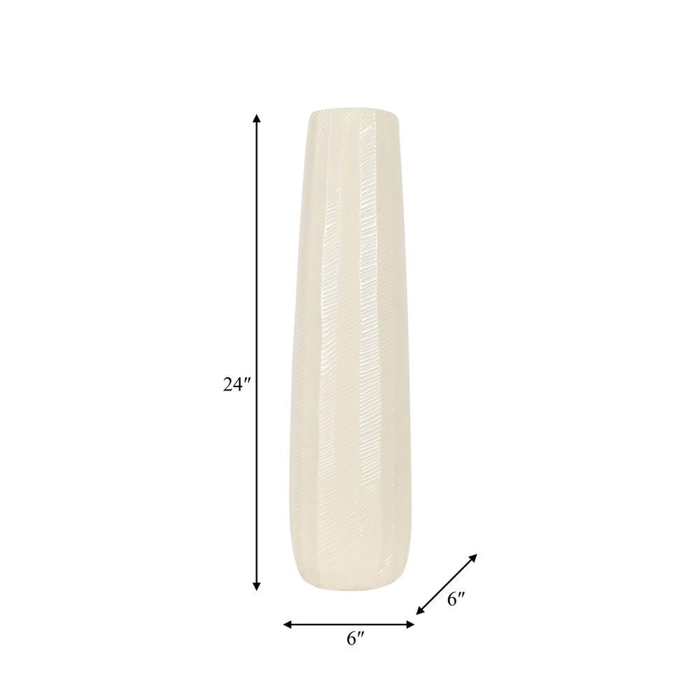 Cer, 24" Etched Lines Cylinder Vase, Cotton. Picture 8