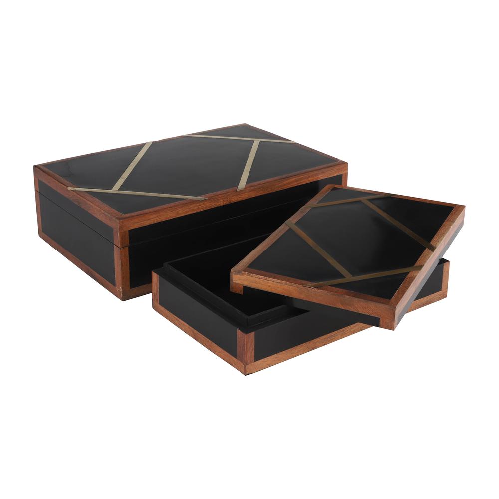 Resin, S/2 10/12" Boxes W/ Gold Inlay, Black. Picture 2