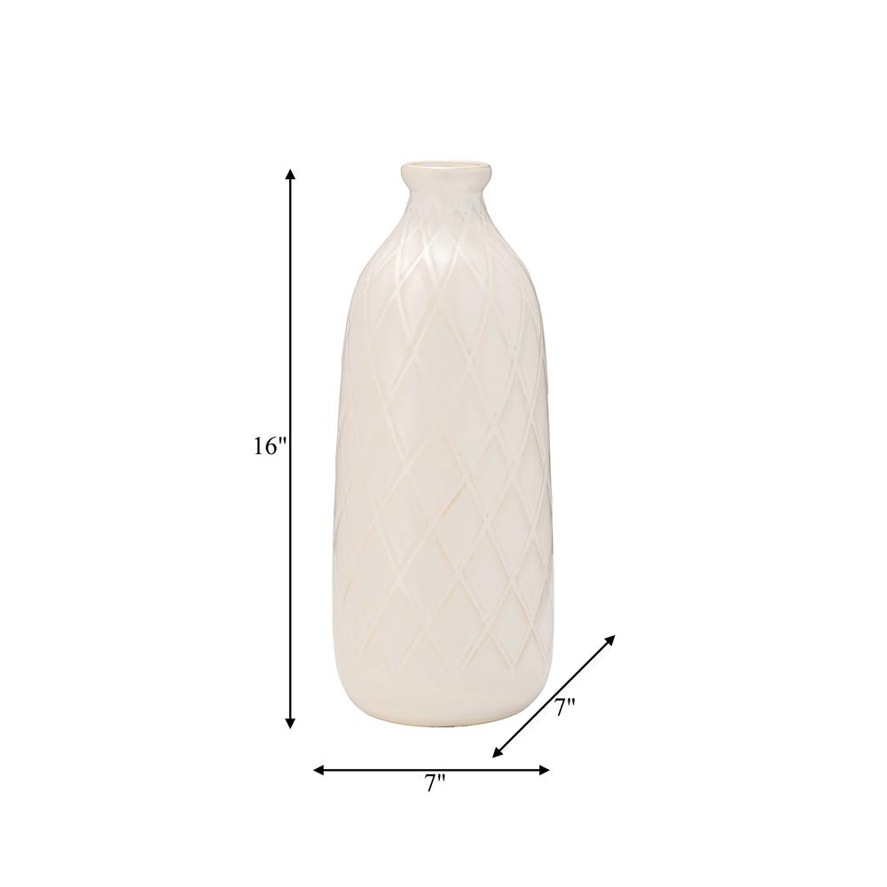 Cer, 16" Plaid Textured Vase, Beige. Picture 7