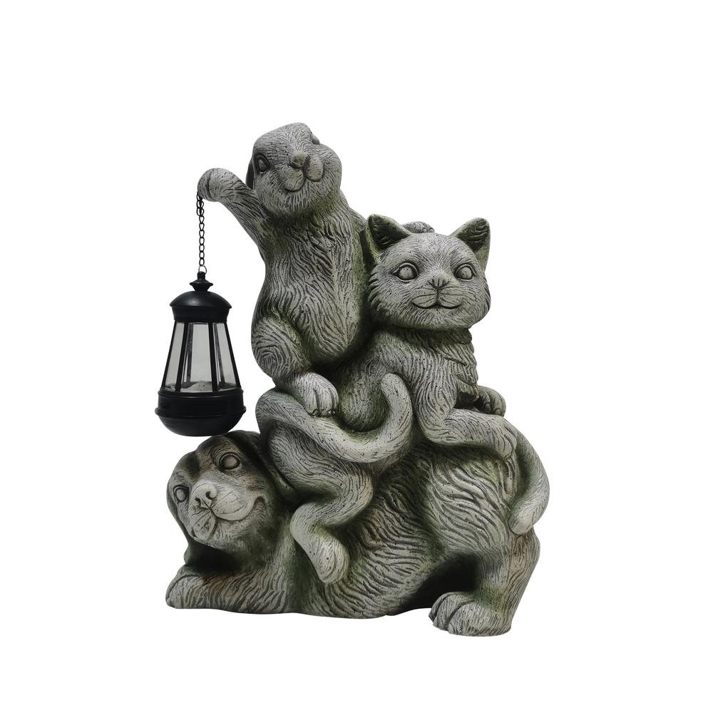 17" Dog, Cat And Bunny Holding A Solar Lantern, Gr. Picture 2