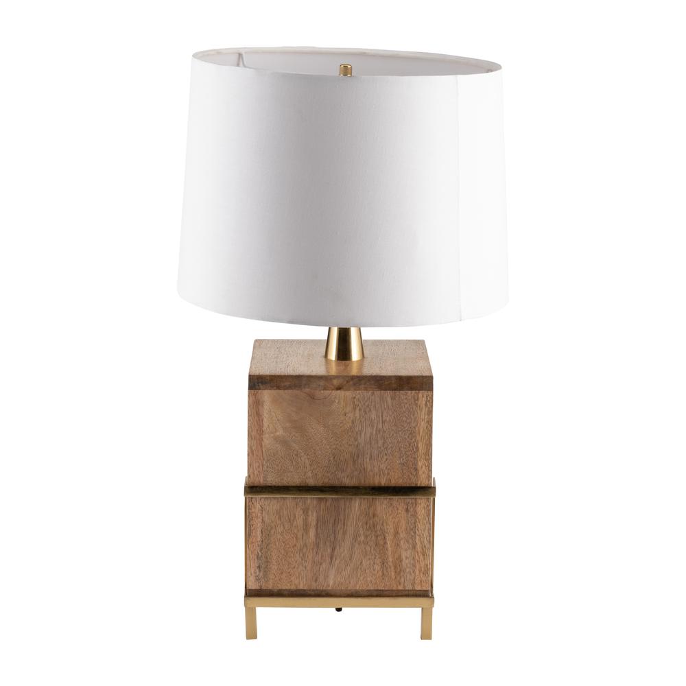 Wood, 24"h Cylindrical Table Lamp, Gold/natural. Picture 1