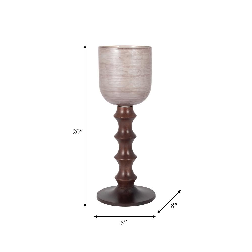Glass, 20" Wooden Base Hurrican, Blush. Picture 7