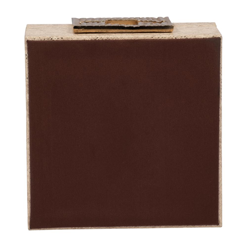 Faux Leather, 8" Square Metallic Box, Nude. Picture 8