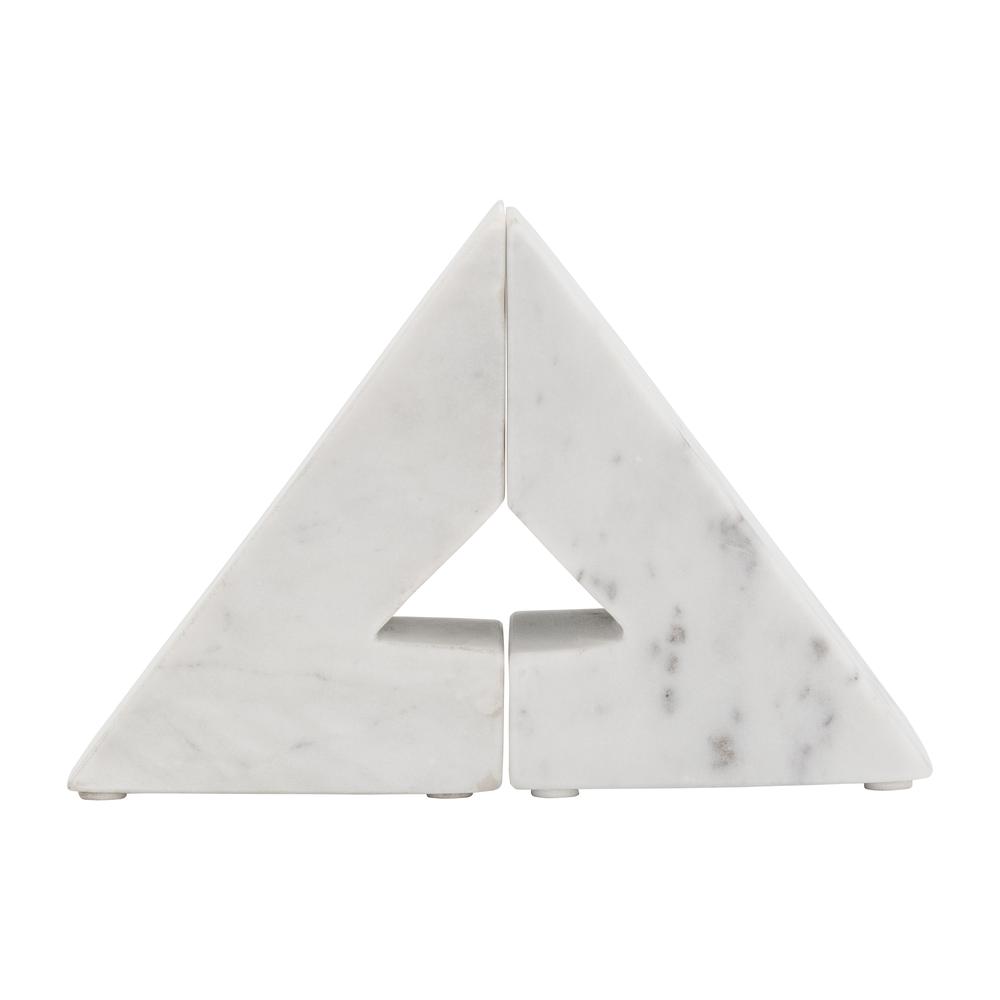 Marble, S/2 6"h Right Triangle Bookends, White. Picture 1
