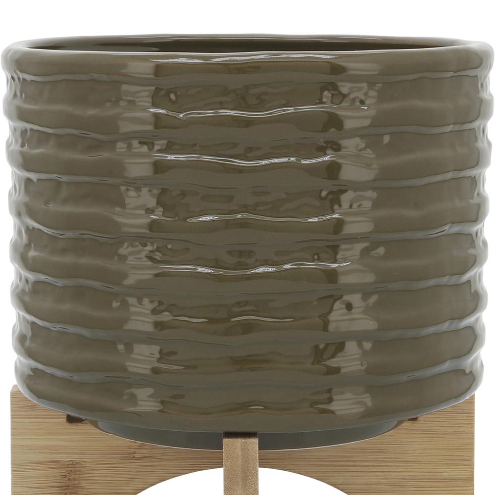 Cer, 8" Textured Planter W/ Stand, Olive. Picture 5