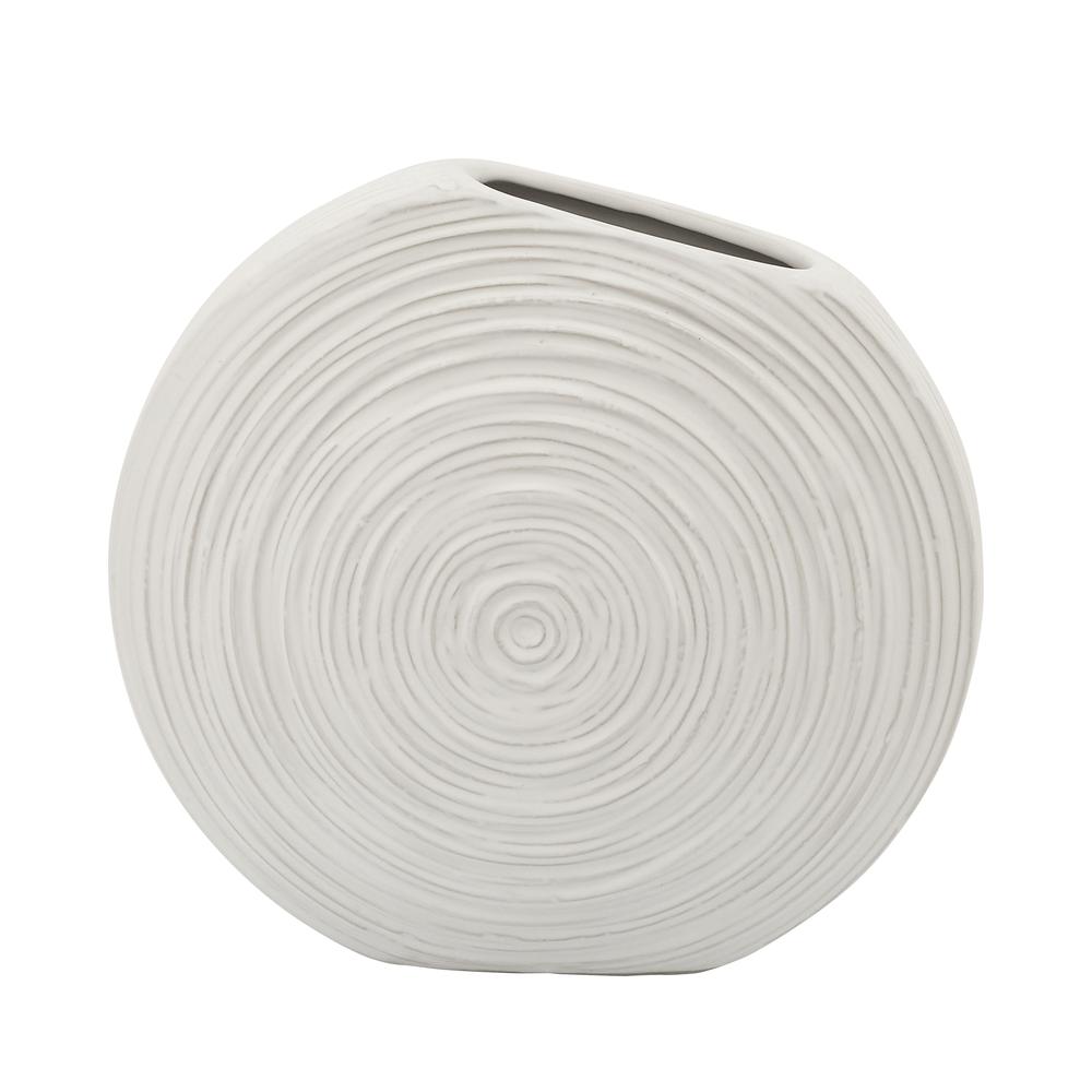 11"h Oval Swirled Vase, White. Picture 1