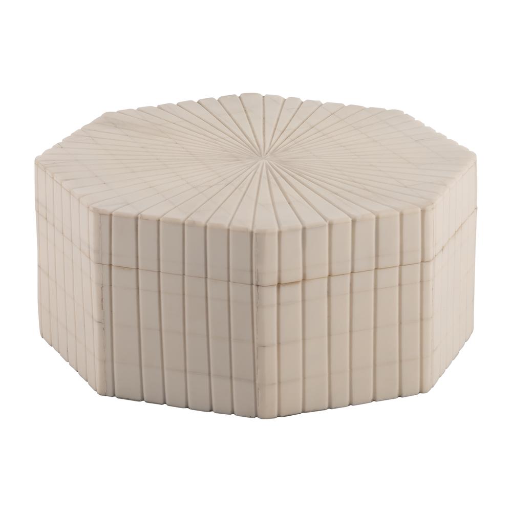 Resin, S/2 6/8" Hxgon Boxes W/ridge Design, Ivory. Picture 2