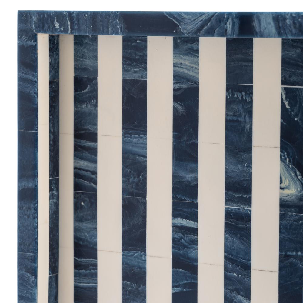 Resin, S/3 13/18/24" Striped Trays, Blue/white. Picture 7