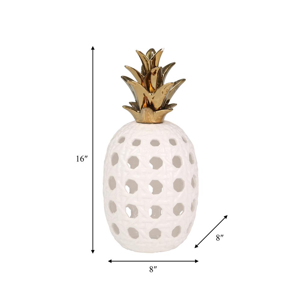 Ceramic 16" Lattice Weave Pineapple, White / Gold. Picture 3