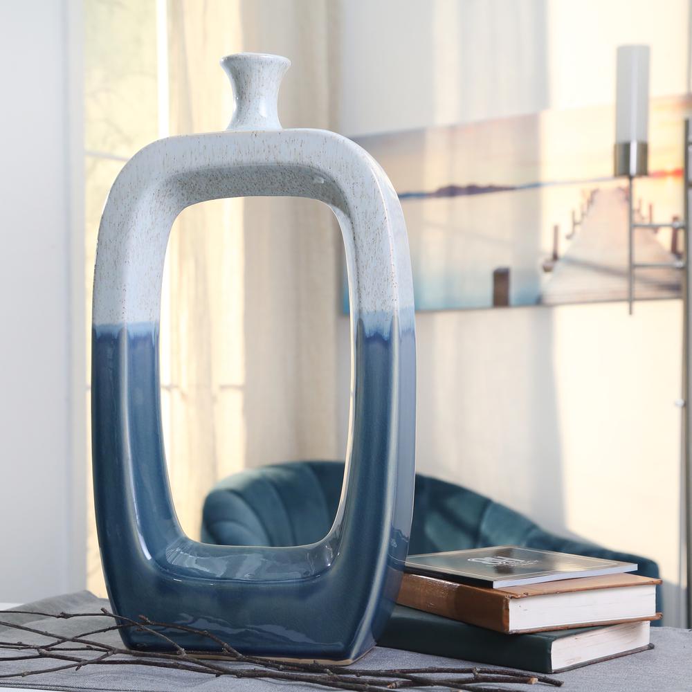 Ec, Ceramic 18" Vase W/cutout White/blue Rf. Picture 4