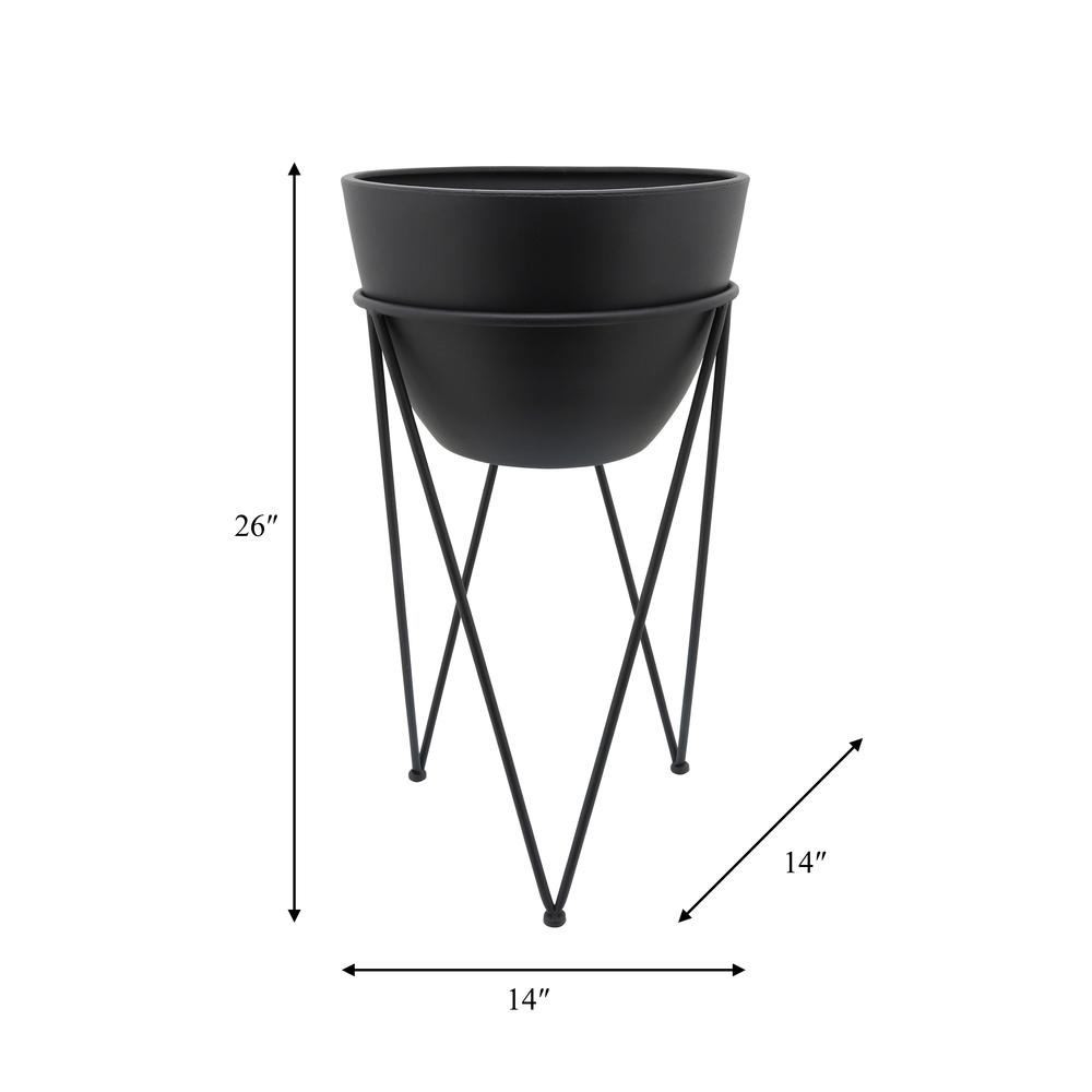 Metal 14" Planter In Stand, Black. Picture 4
