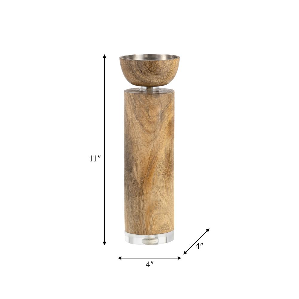 Wood, 11" Acrylic Detail Taper Candleholder, Natur. Picture 8