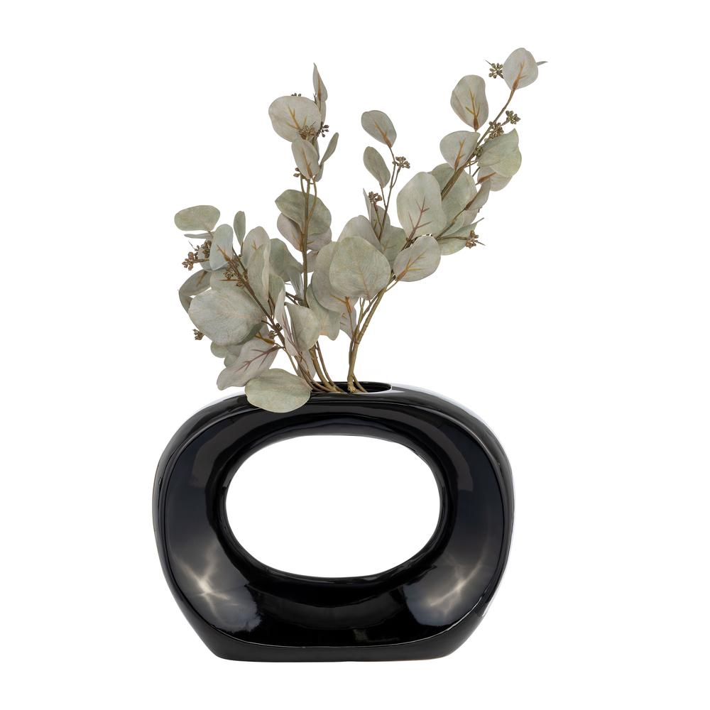 Cer, 11"h Oval Vase, Shiny Black. Picture 4