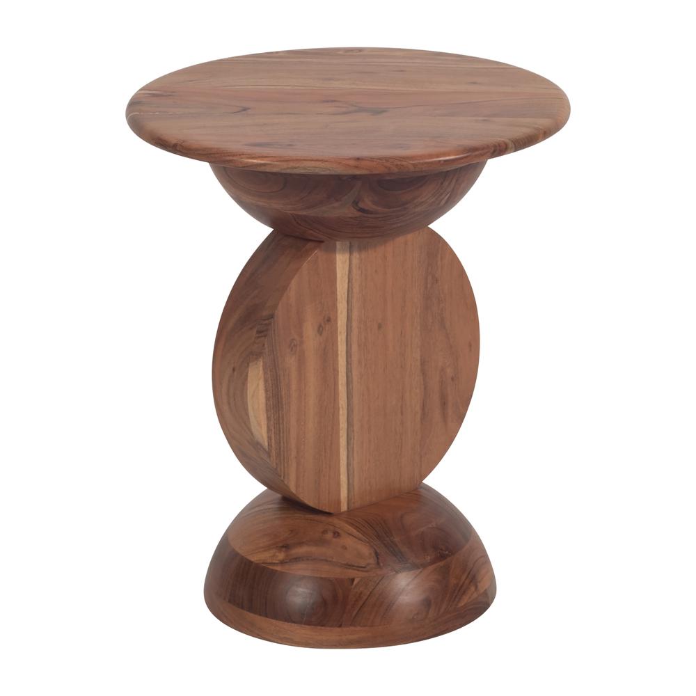 19" Solid Wood Disc On Dome Side Table, Nat. Picture 1