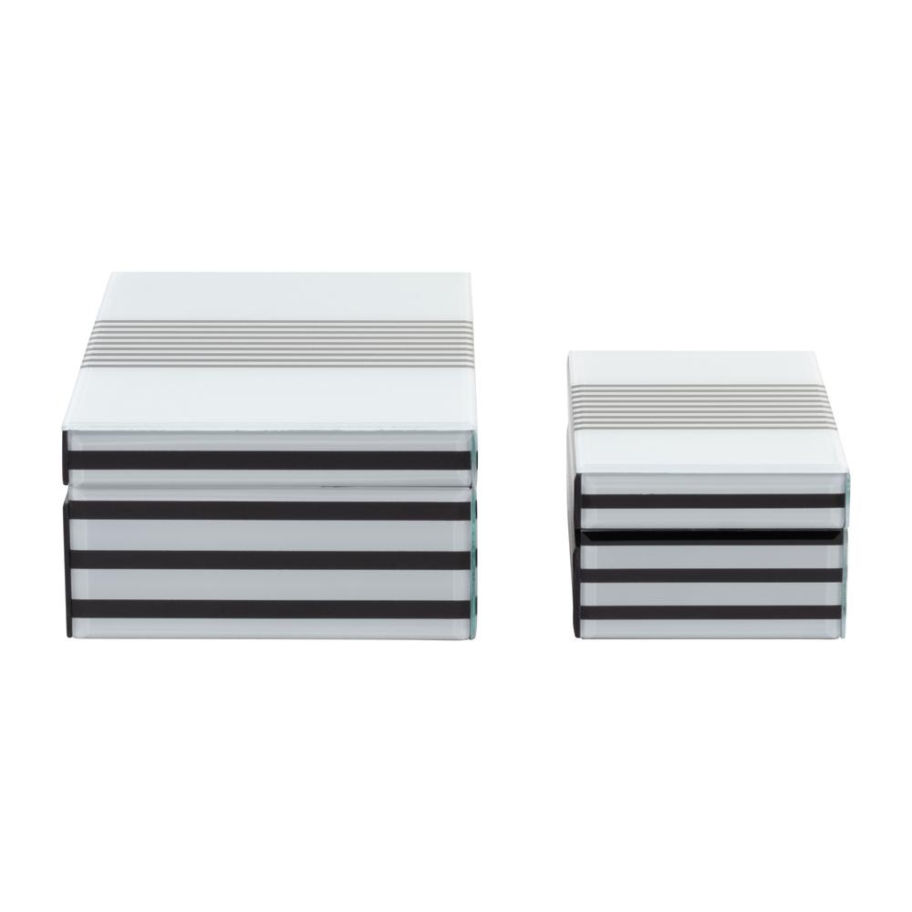 Wood, S/2 8/11" Striped Boxes, Black/white. Picture 5
