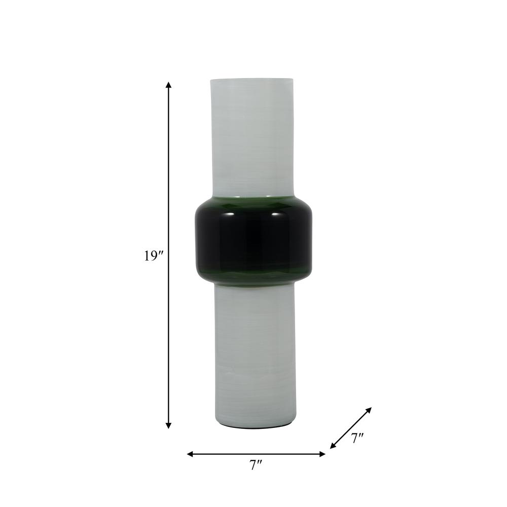 Glass, 19" Modern Cylinder Vase, White/green. Picture 8